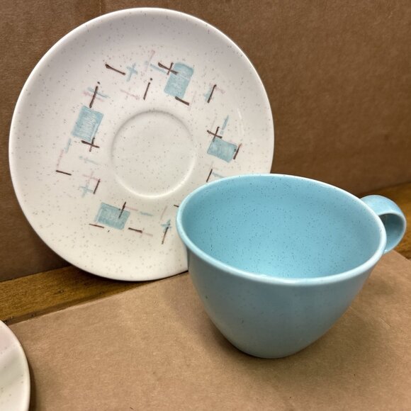 Metlox Vernon Heavenly Days Atomic Turquoise Blue Cups Saucers Set of (4) - Picture 5 of 7